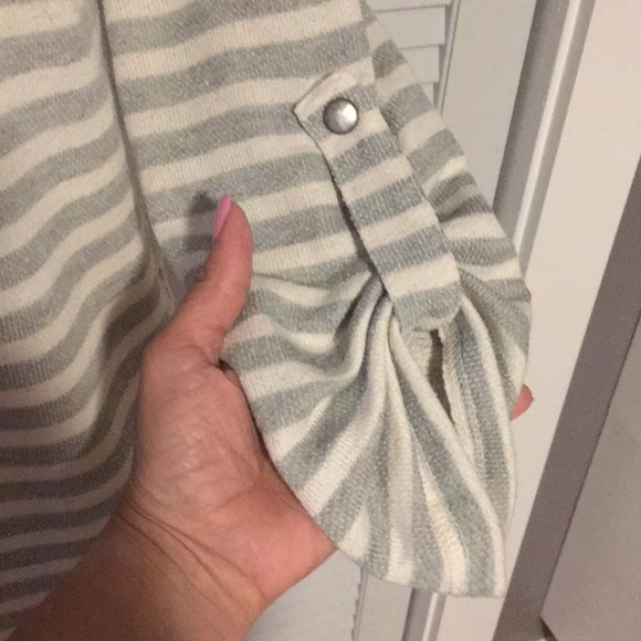 French Laundry Sweater Gray White Stripe Lace - Picture 3 of 7